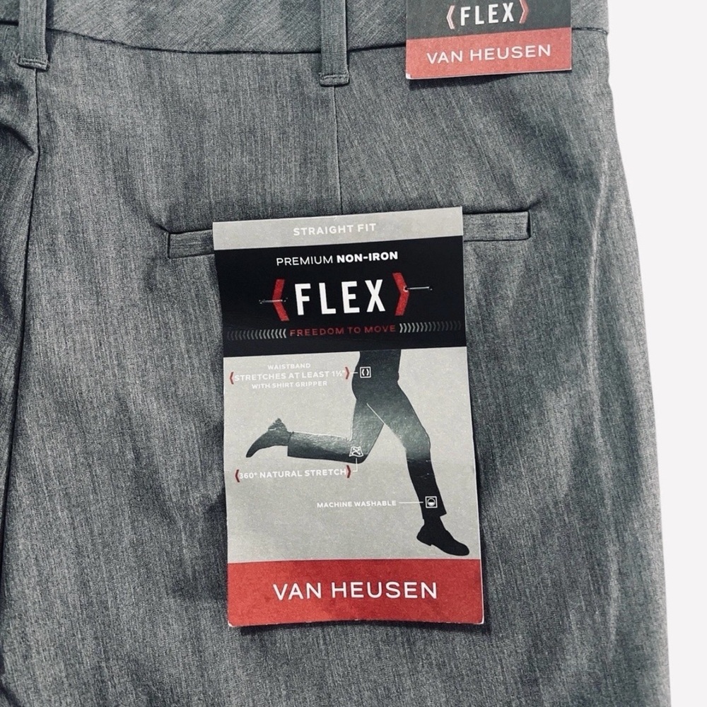 Van Heusen Men's Flex Flat Front Straight Fit Pants Silver Gray Size 36x32 - Picture 8 of 10